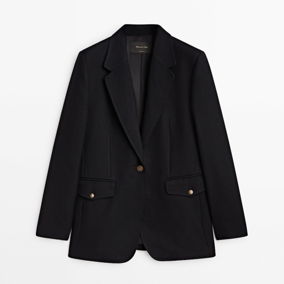 NWT. Massimo Dutti Navy Blue Micro Twill Fabric Blazer with Buttons. Size 2. - Picture 6 of 12